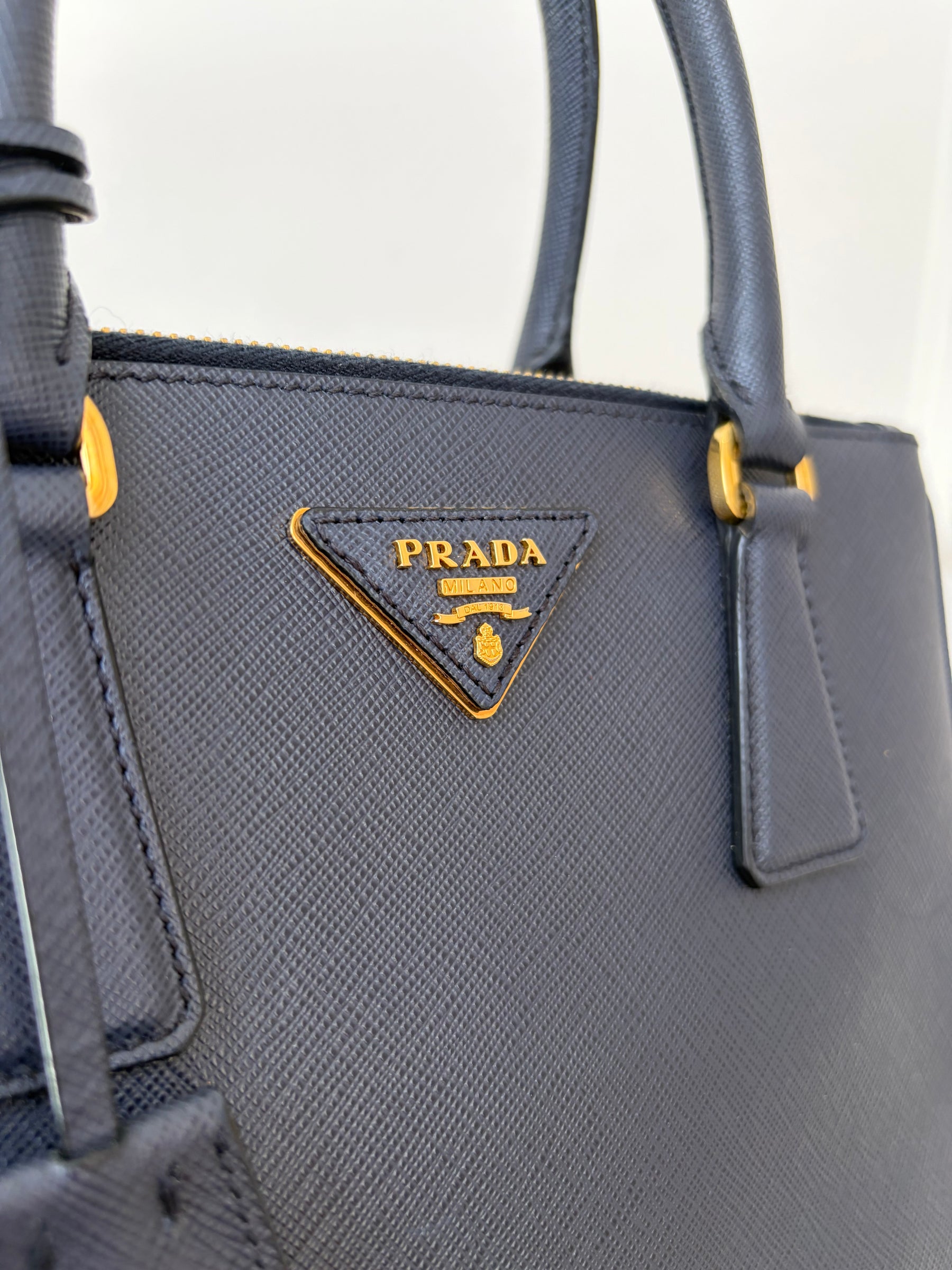 Prada Navy Saffiano Leather Galleria Small Tote