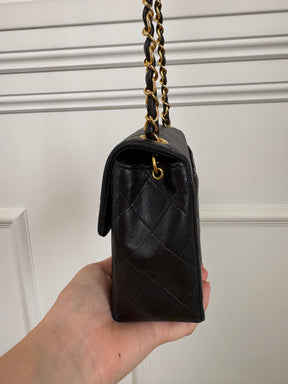 Chanel Vintage Black Lambskin Mini Square Flap Bag Gold HW