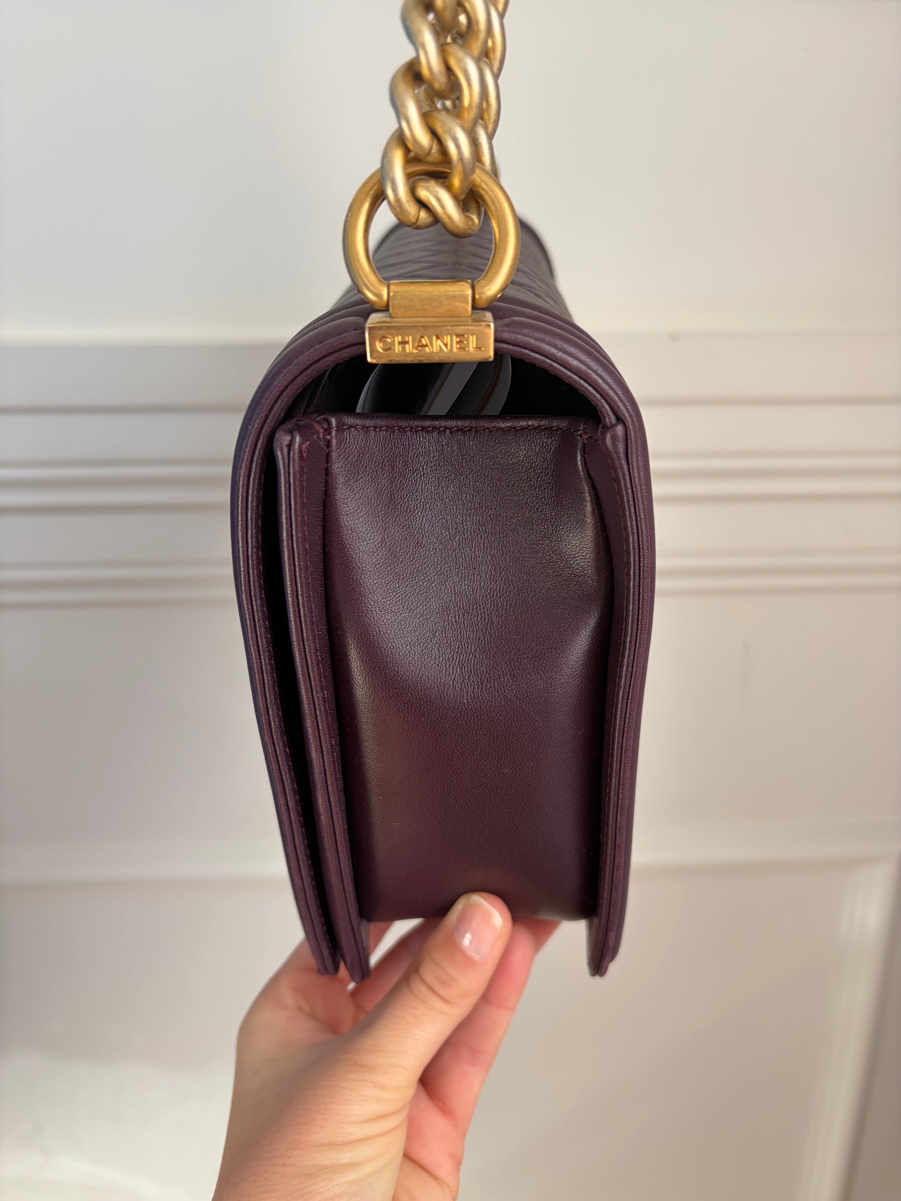 Chanel Aubergine Lambskin Leather Large Boy Bag