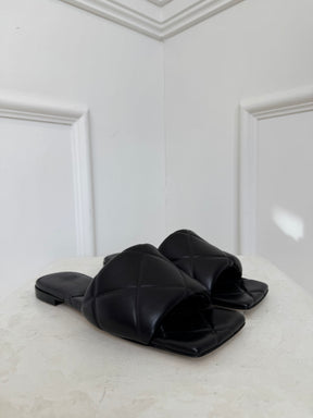 Bottega Veneta Black Padded Lido Slides, 38