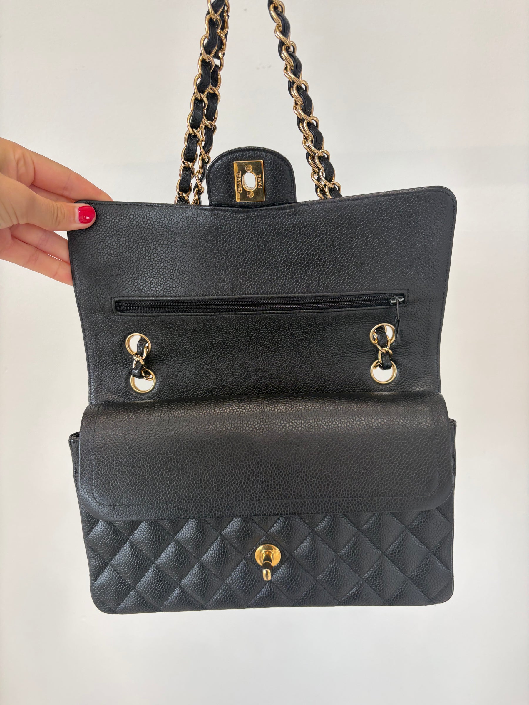 Chanel Black Caviar Leather Medium Classic Flap