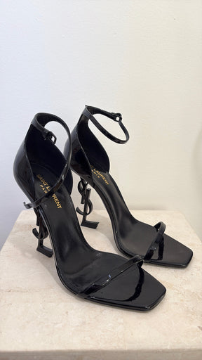 Saint Laurent Black Patent Leather Strappy Opyum Heels, 40