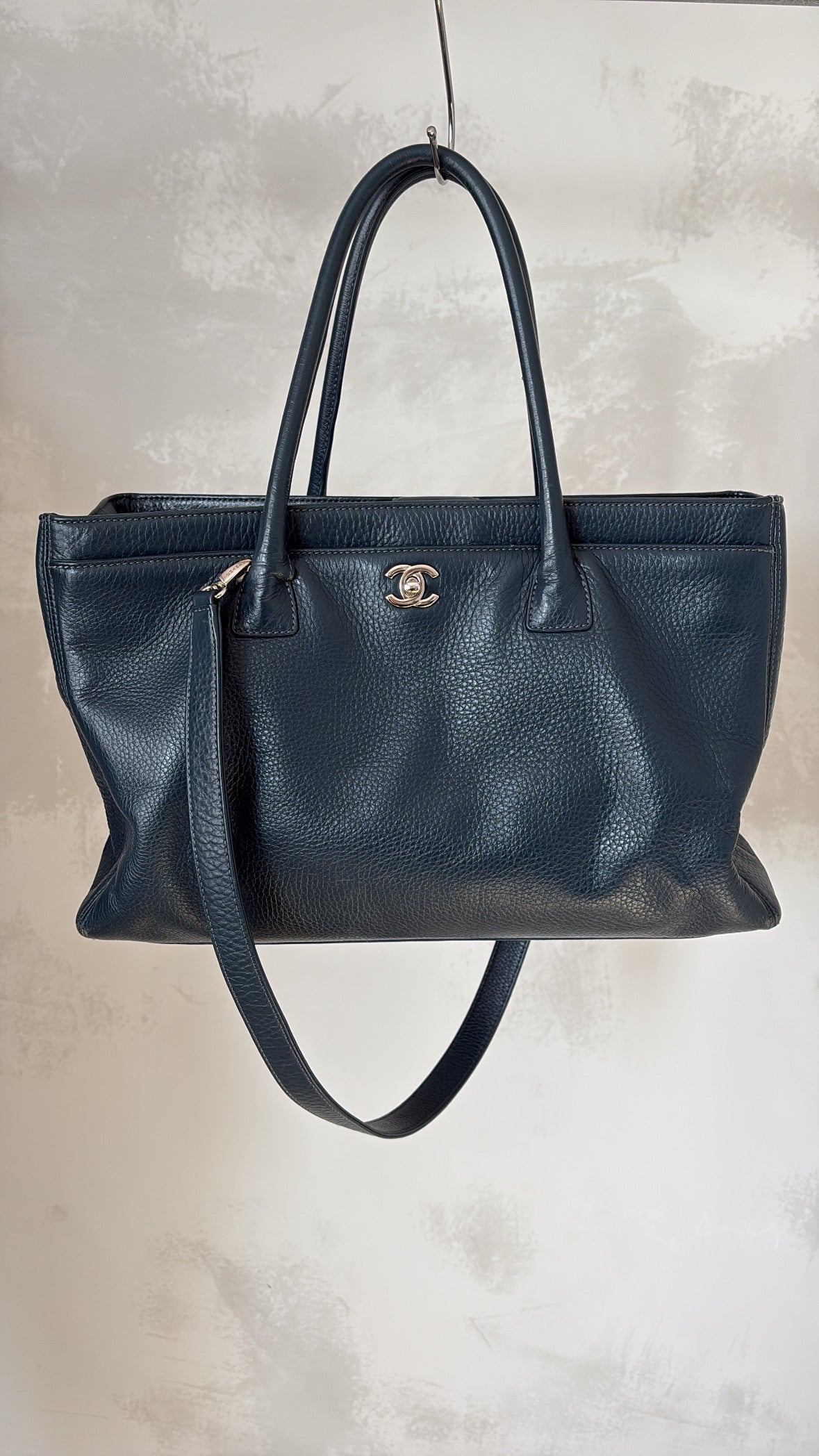 Chanel Navy Grained Leather Executive Tote