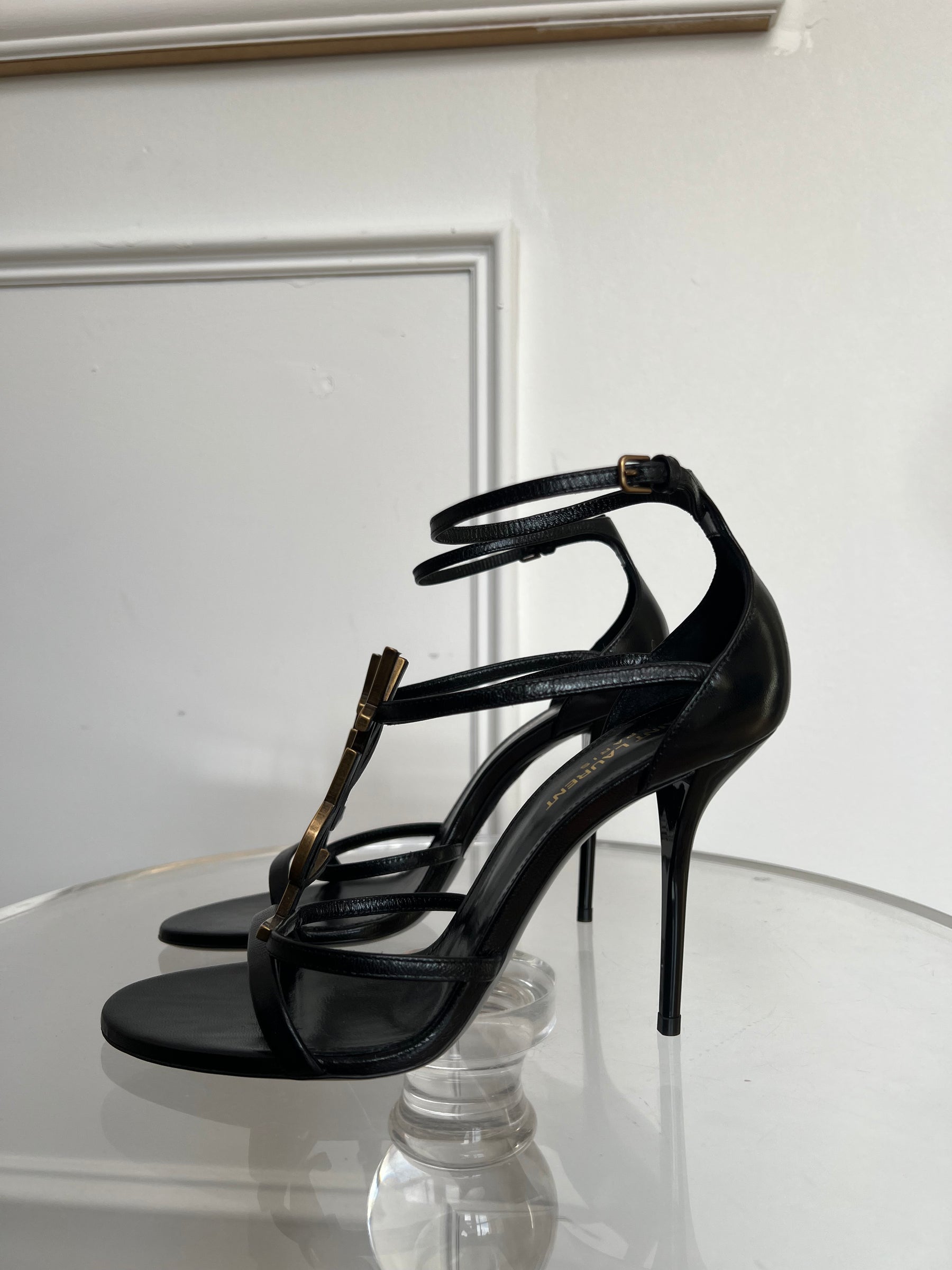 Saint Laurent Cassandra 100 Leather Sandals, 38.5