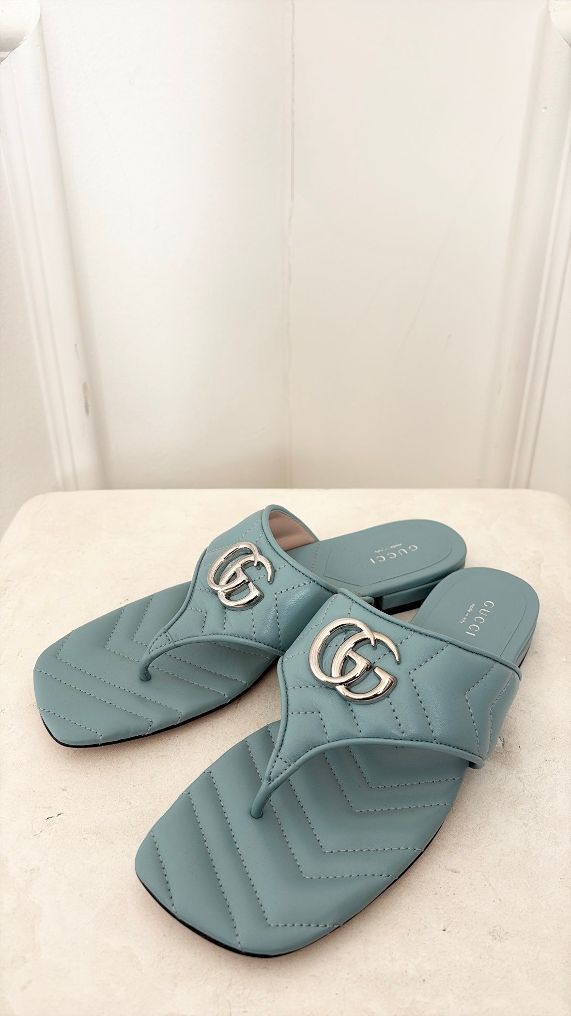 Gucci Marmont Leather Mules Blue, 38.5