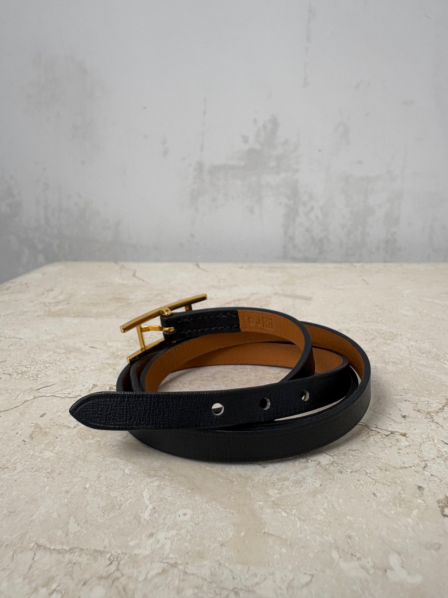 Hermès Black Leather Behapi Wrap Bracelet