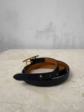 Hermès Black Leather Behapi Wrap Bracelet