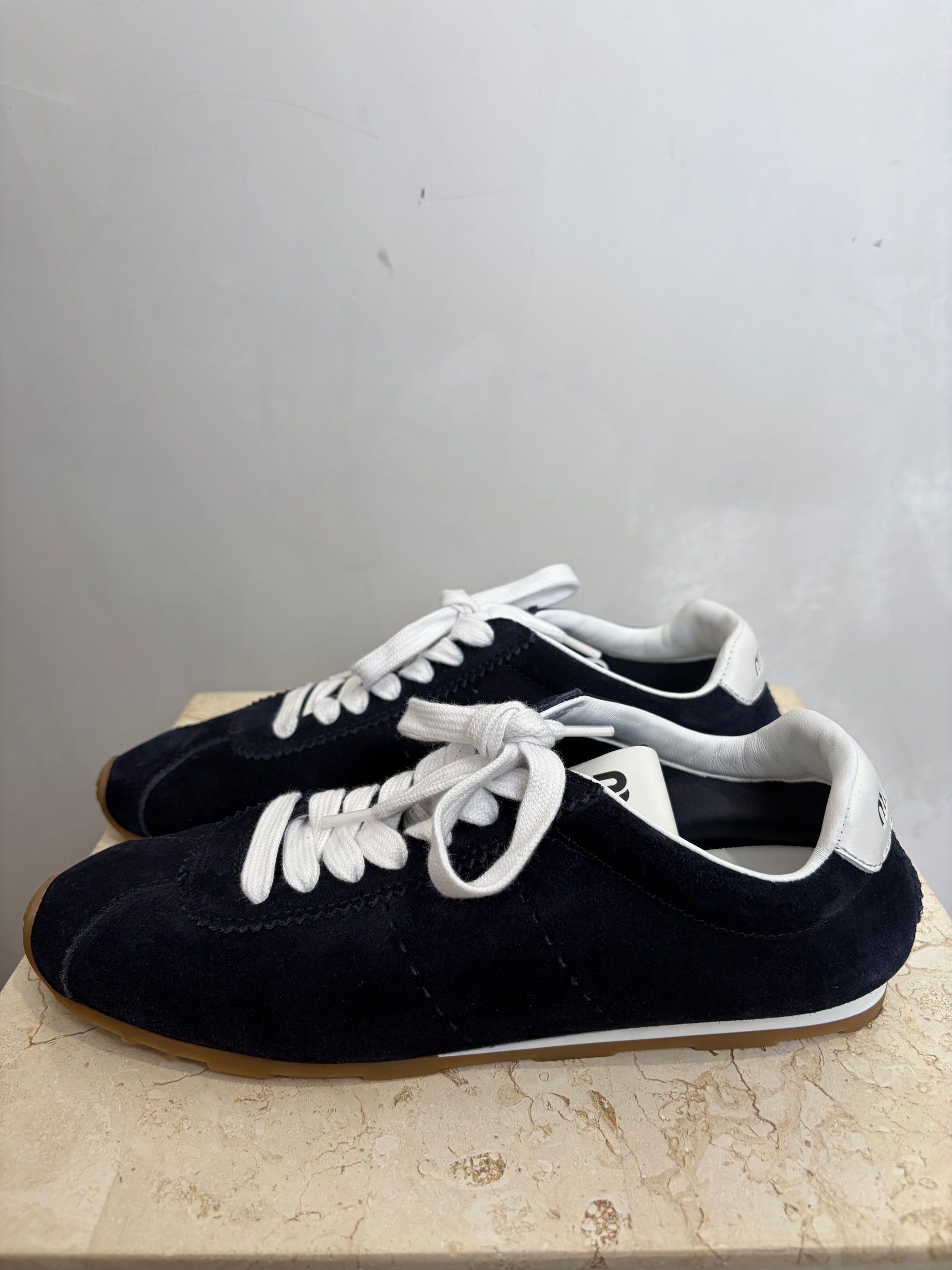 Miu Miu Navy Suede Logo Sneaker, 38