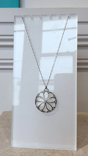 Tiffany & Co. Sterling Silver Flower Medallion Pendant on Long Chain