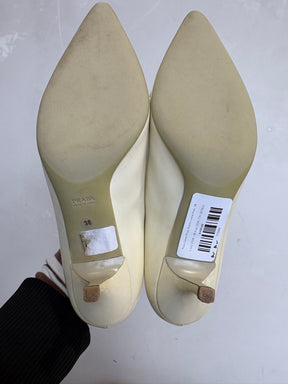 Prada Cream Patent Pointed Loafer Pump, 38