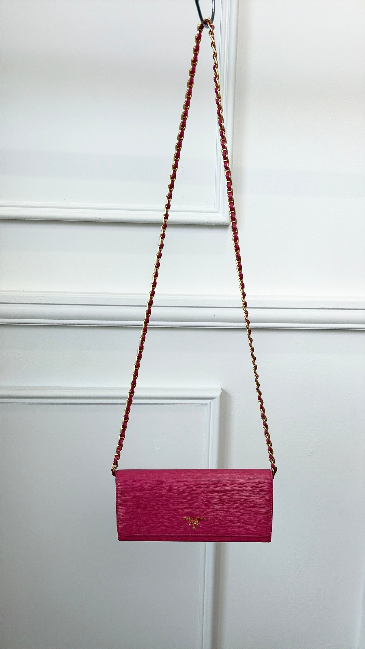 Prada Pink Grained Leather Wallet on Chain