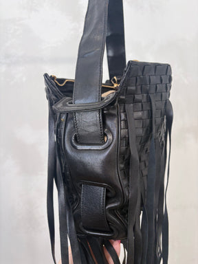 Bottega Veneta Black Intrecciato Fringed Leather Shoulder Bag