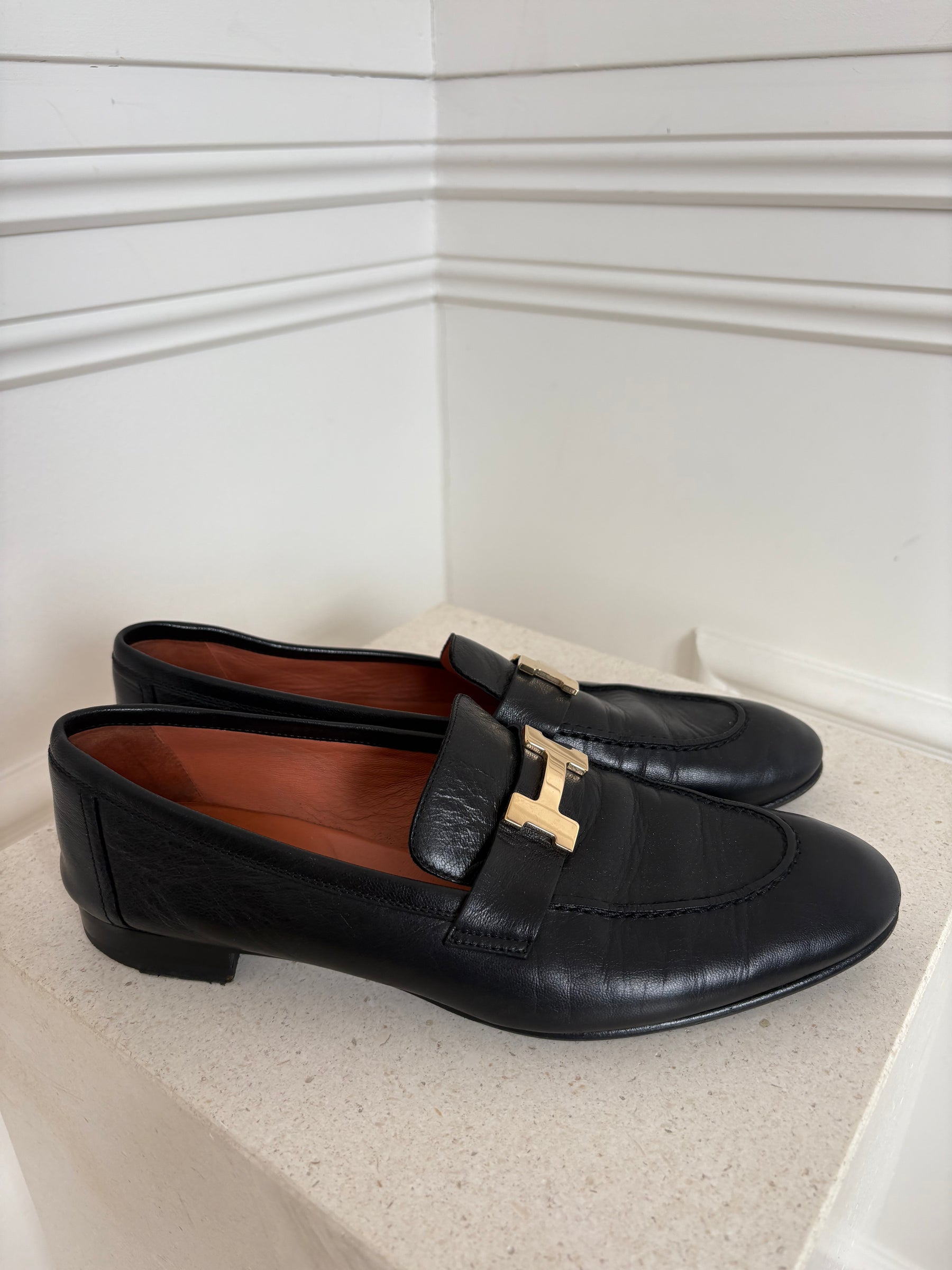 Hermès Black Leather Paris Loafer, 40