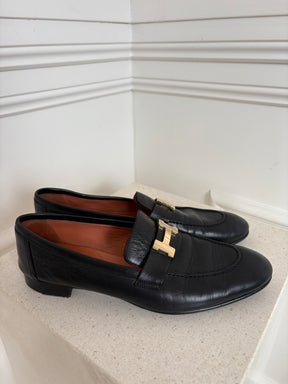 Hermès Black Leather Paris Loafer, 40