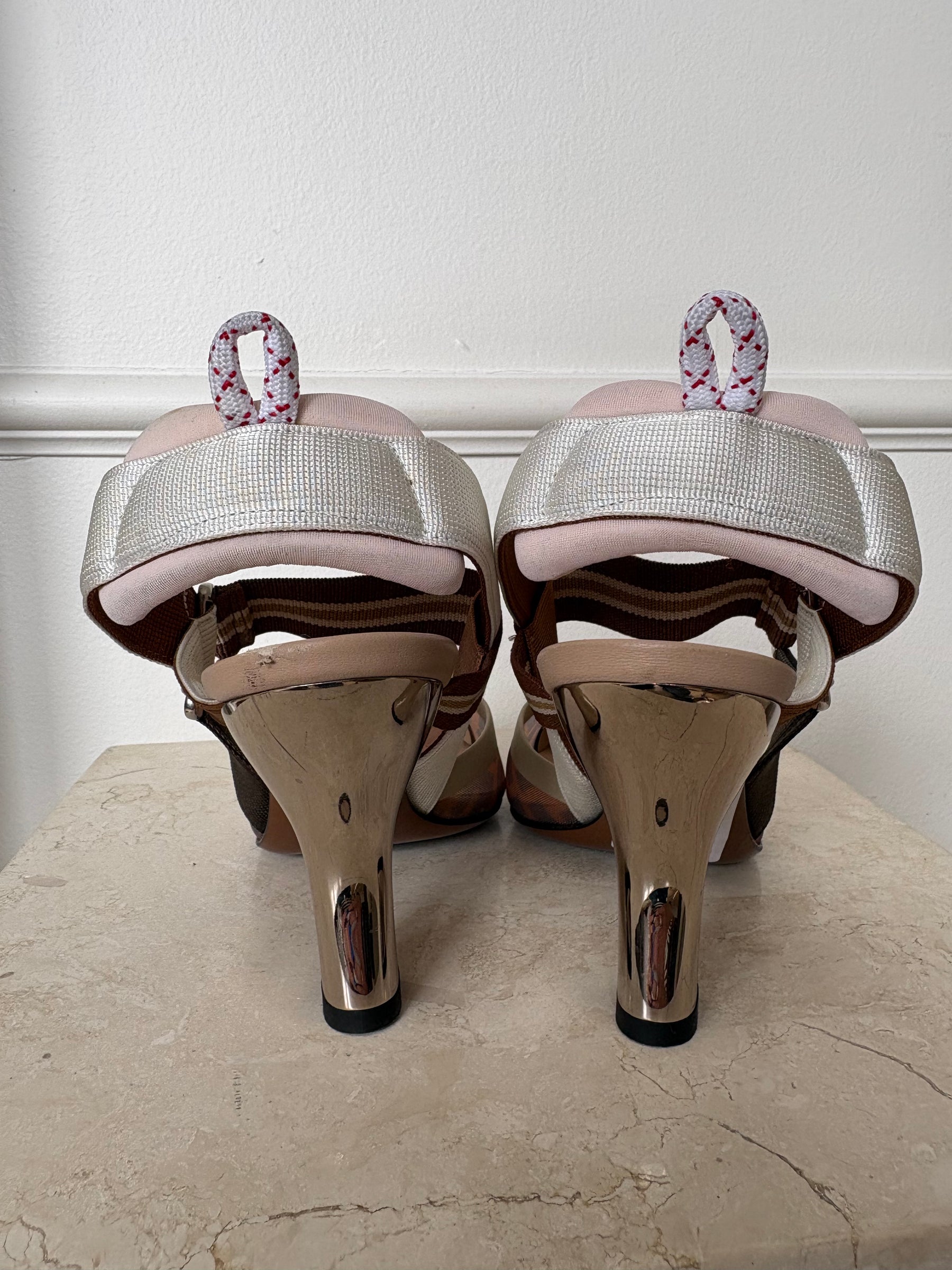 Fendi Brown FF Mesh Colibri Slingback Heels, 38