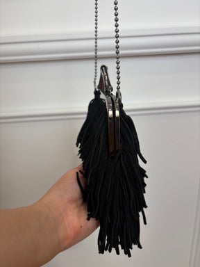 Christian Louboutin Black Suede Fringed Mini Crossbody Kisslock Pouch