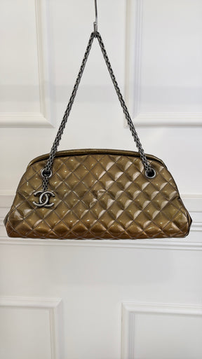 Chanel Khaki Bronze Patent Mademoiselle Bowling Bag