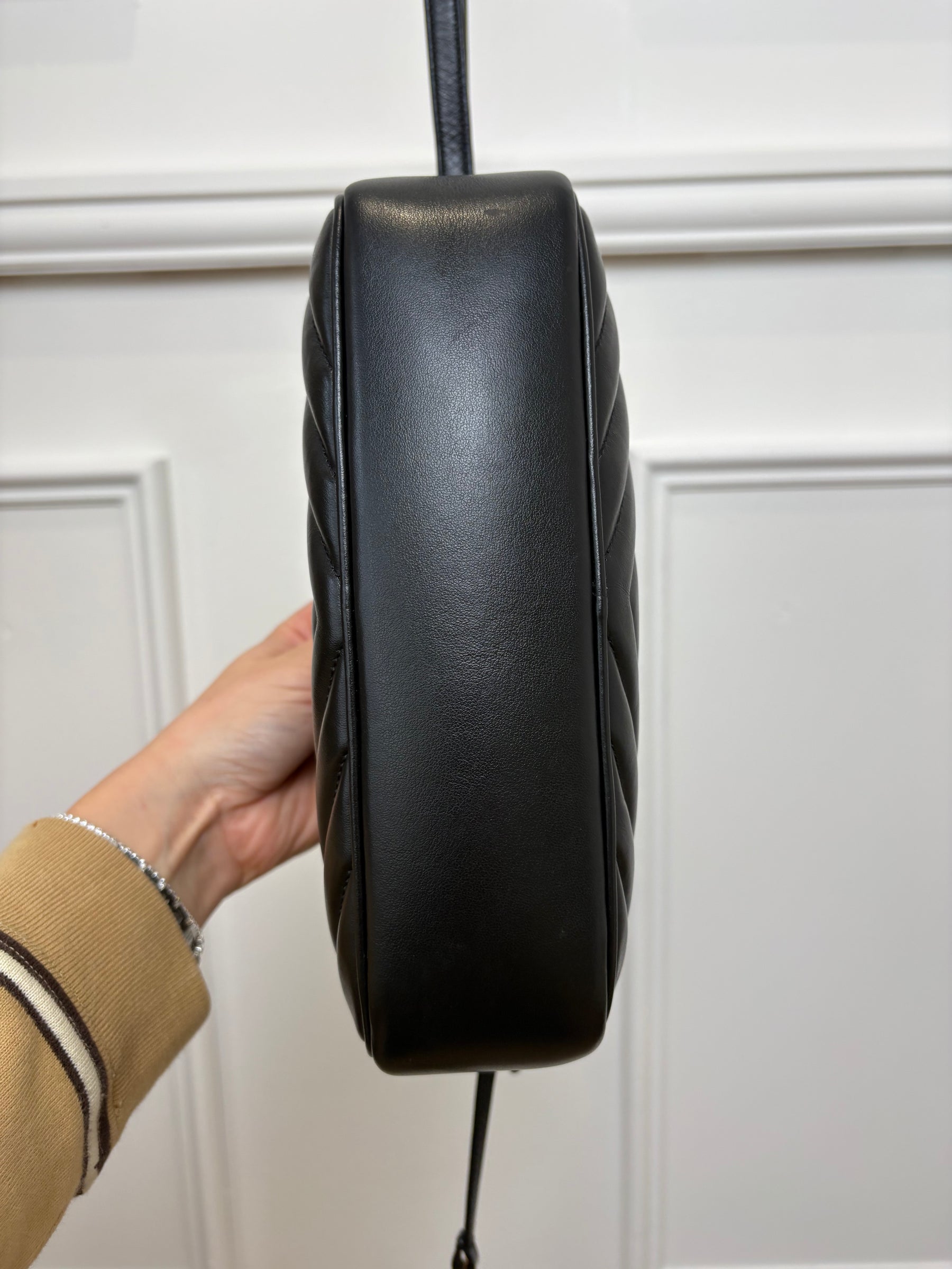 Saint Laurent Black Chevron Quilted Leather Lou Lou Camera Bag