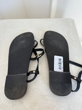 Chanel Black Leather Logo Strappy Sandal, 38