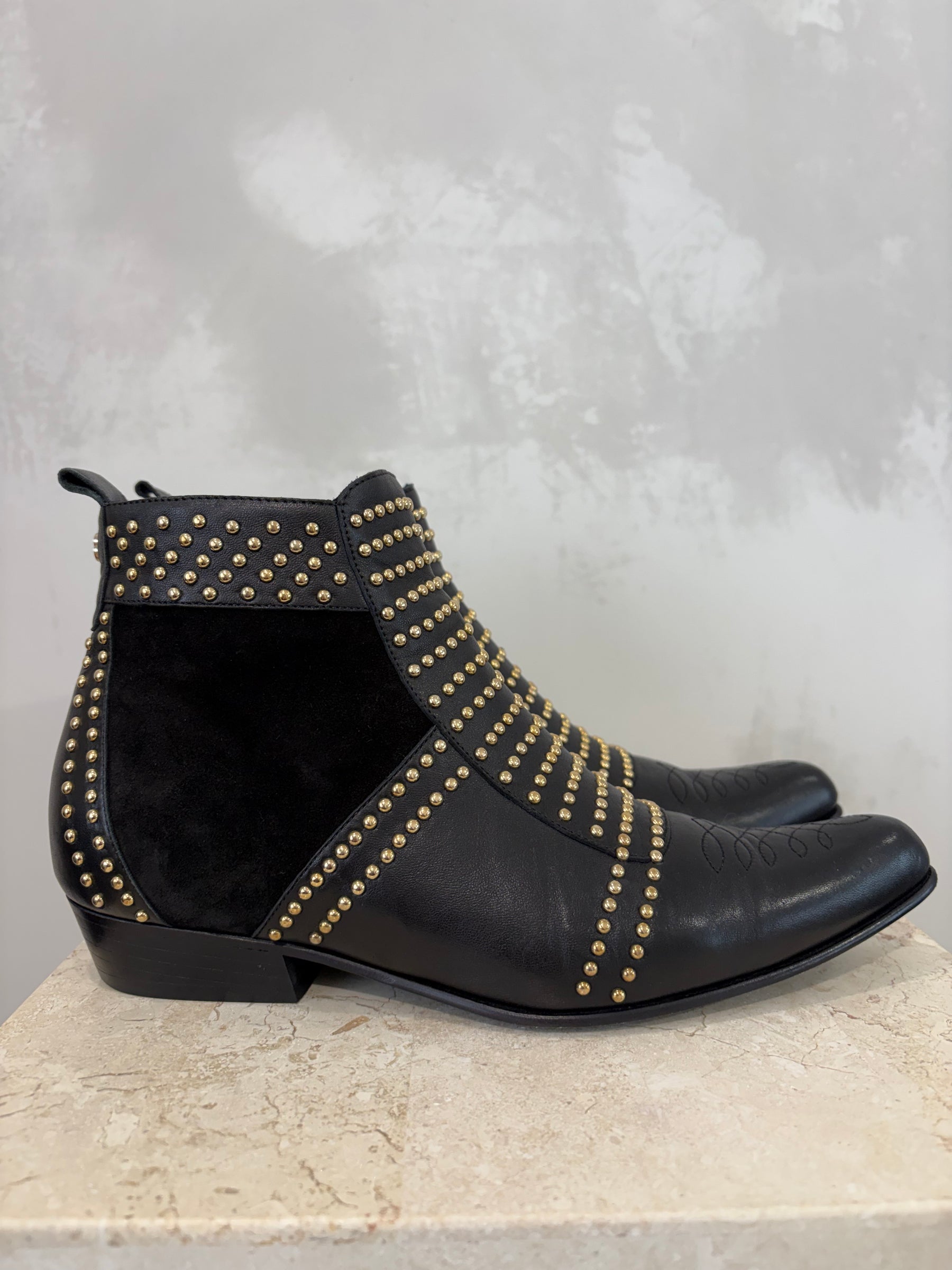 Anine Bing Black Leather and Suede Gold Studded Boots, 40