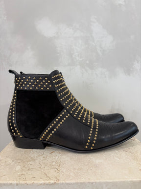 Anine Bing Black Leather and Suede Gold Studded Boots, 40