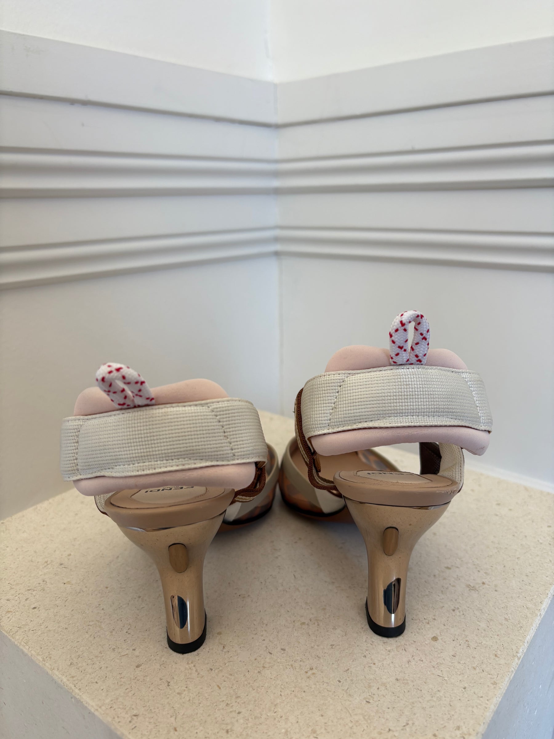 Fendi Brown Mesh Monogram Colibri Heels, 37.5