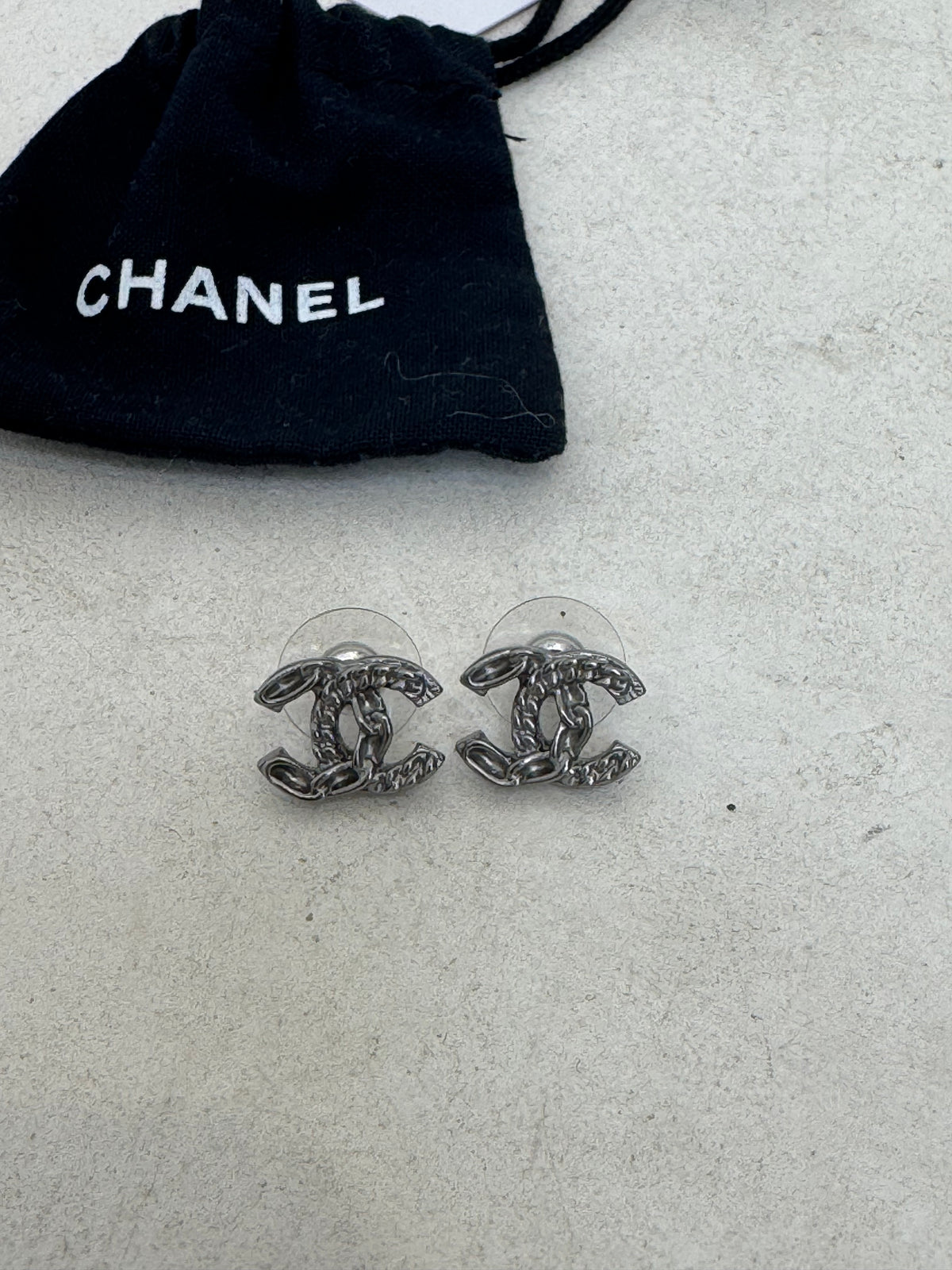 Chanel Ruthenium CC Logo Stud Earrings