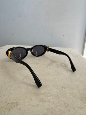 Fendi Black Oval Acetate Logo Arm Sunglasses