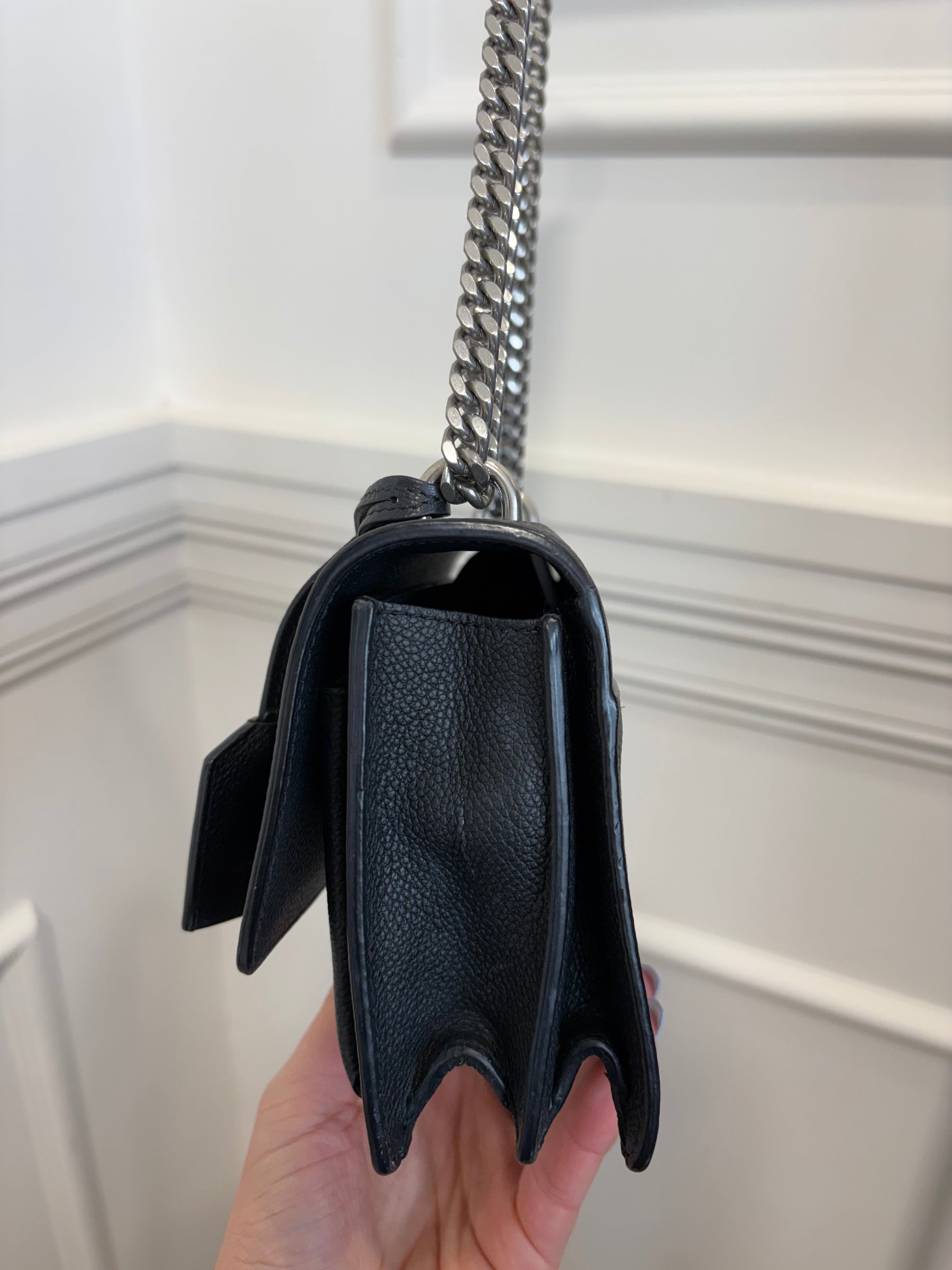 Saint Laurent Small Sunset Bag Black Grained Leather