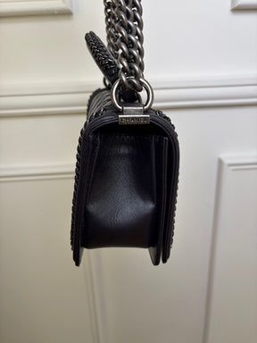 Chanel Navy Glossed Quilted Leather with Top Handle Old Medium Boy Bag