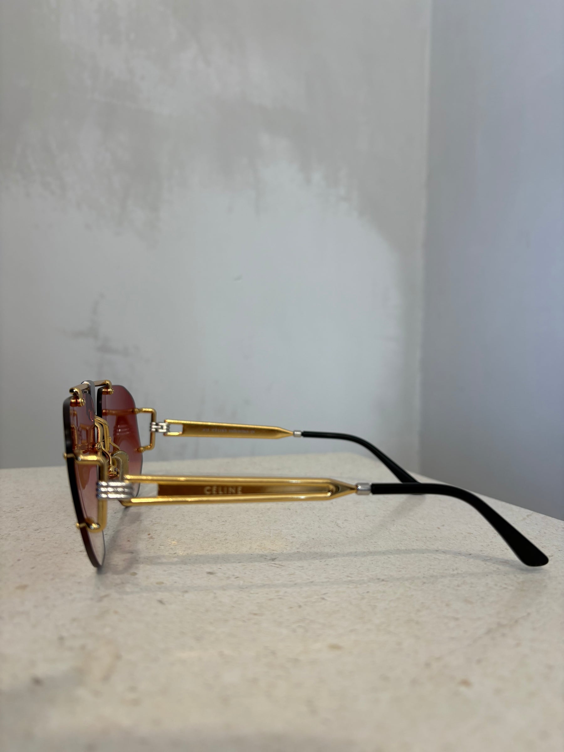 CELINE Pink Lensed Gold Silver Framed Sunglasses