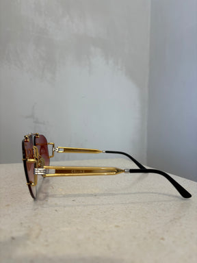 CELINE Pink Lensed Gold Silver Framed Sunglasses