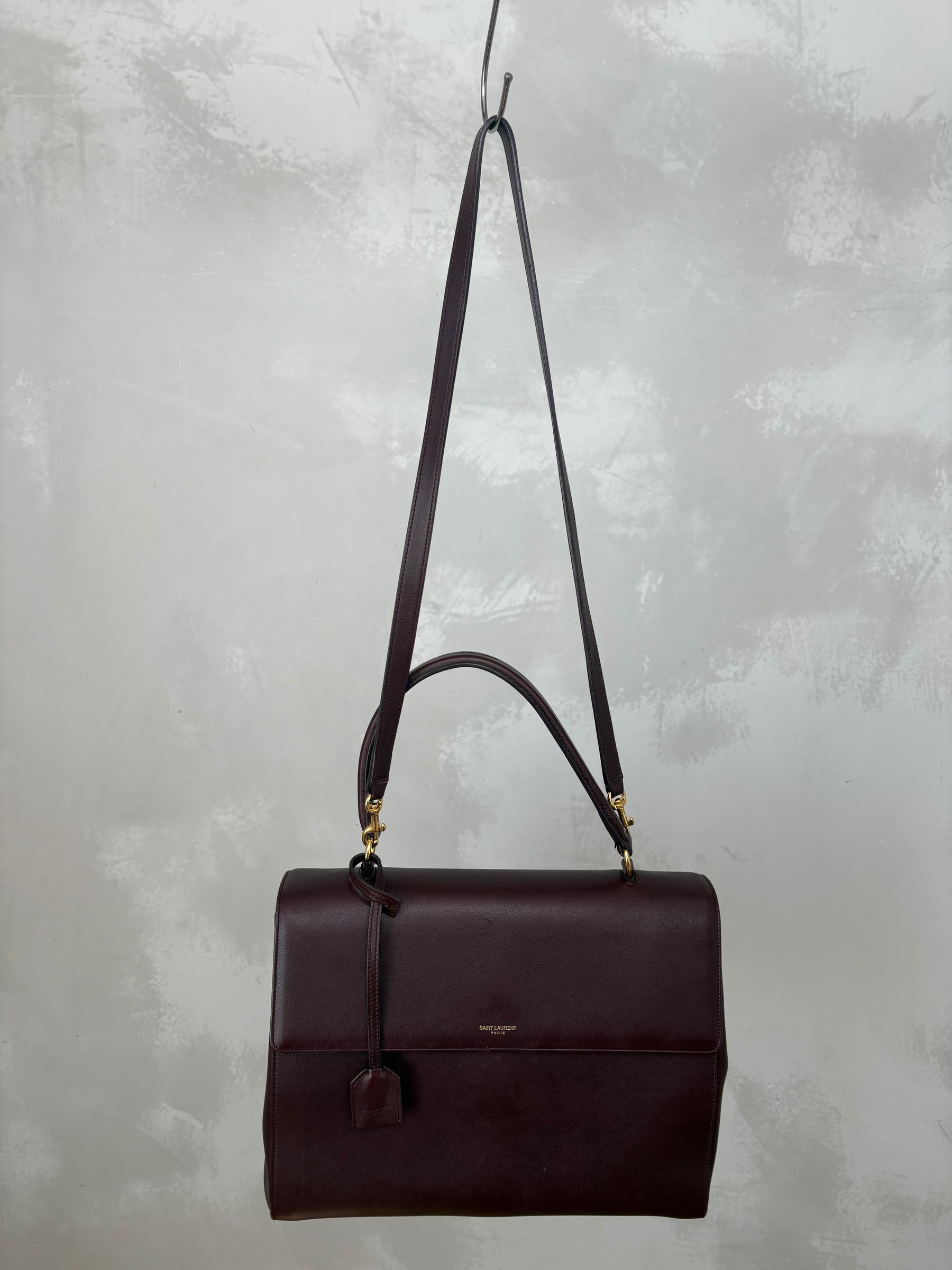 Saint Laurent Burgundy Leather Top Handle Bag