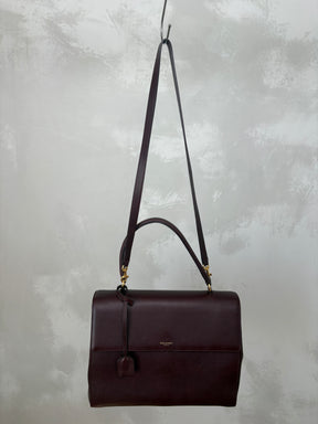 Saint Laurent Burgundy Leather Top Handle Bag