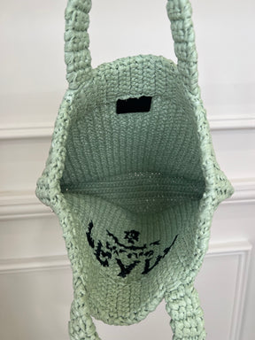 Prada Sage and Black Small Raffia Logo Tote