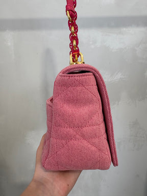 Dior Pink Denim Macrocannage Medium Caro Bag