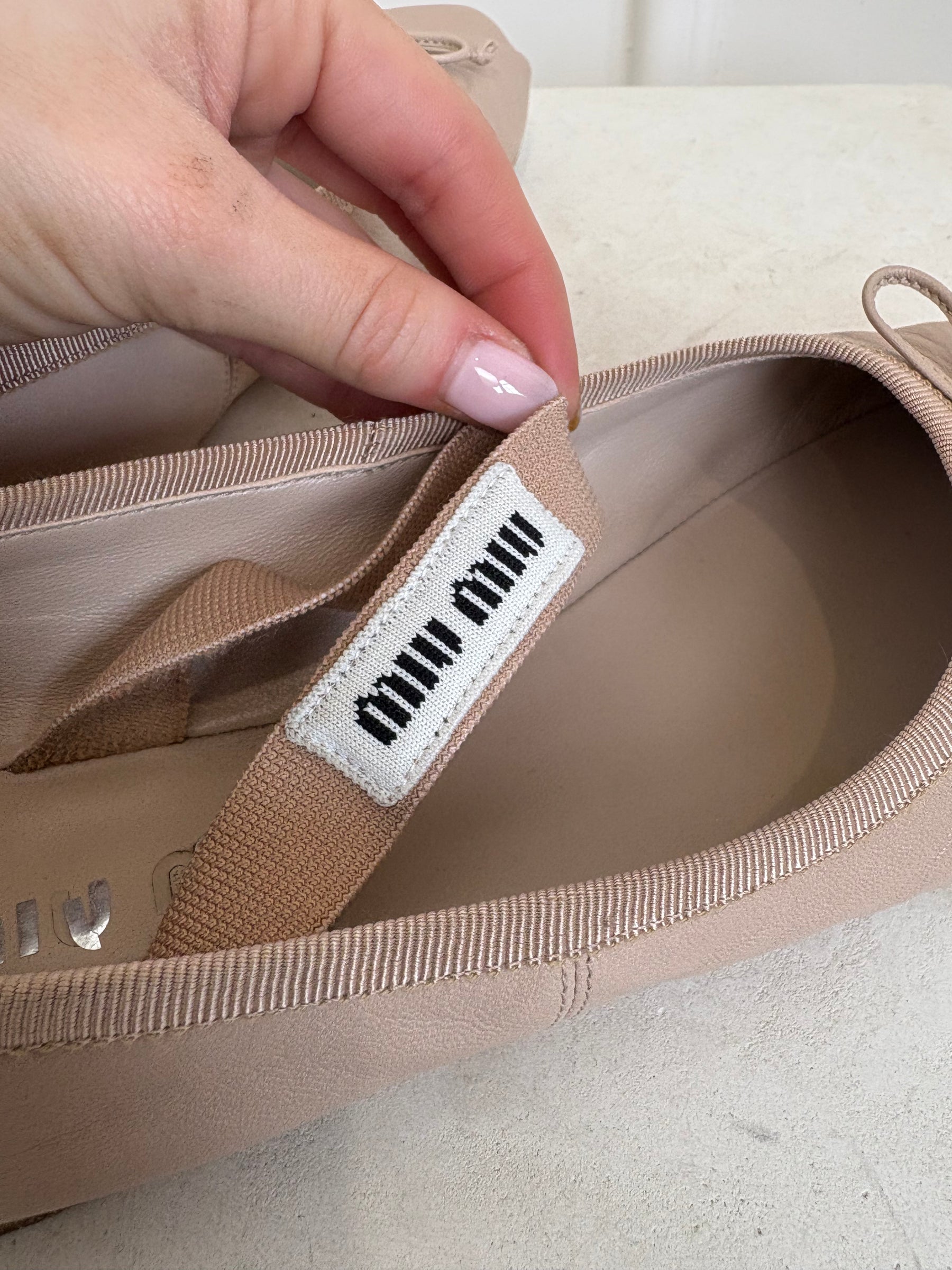 Miu Miu Blush Leather Logo Ballet Flats, 38.5
