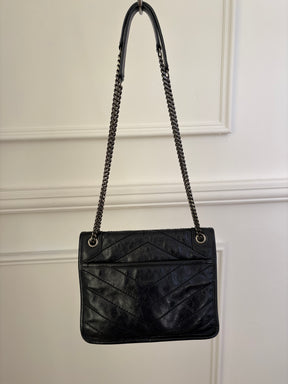 Saint Laurent Navy Crinkled Leather Baby Niki Bag