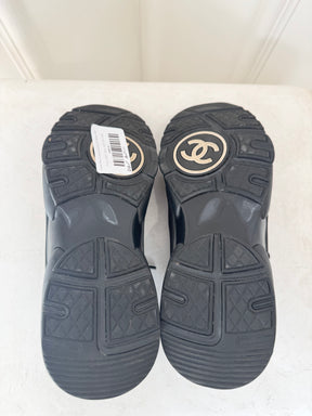 Chanel Black Leather and Suede CC Sneakers, 39.5