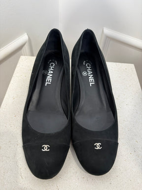 Chanel Black Suede Cap Toe Pumps, 39.5
