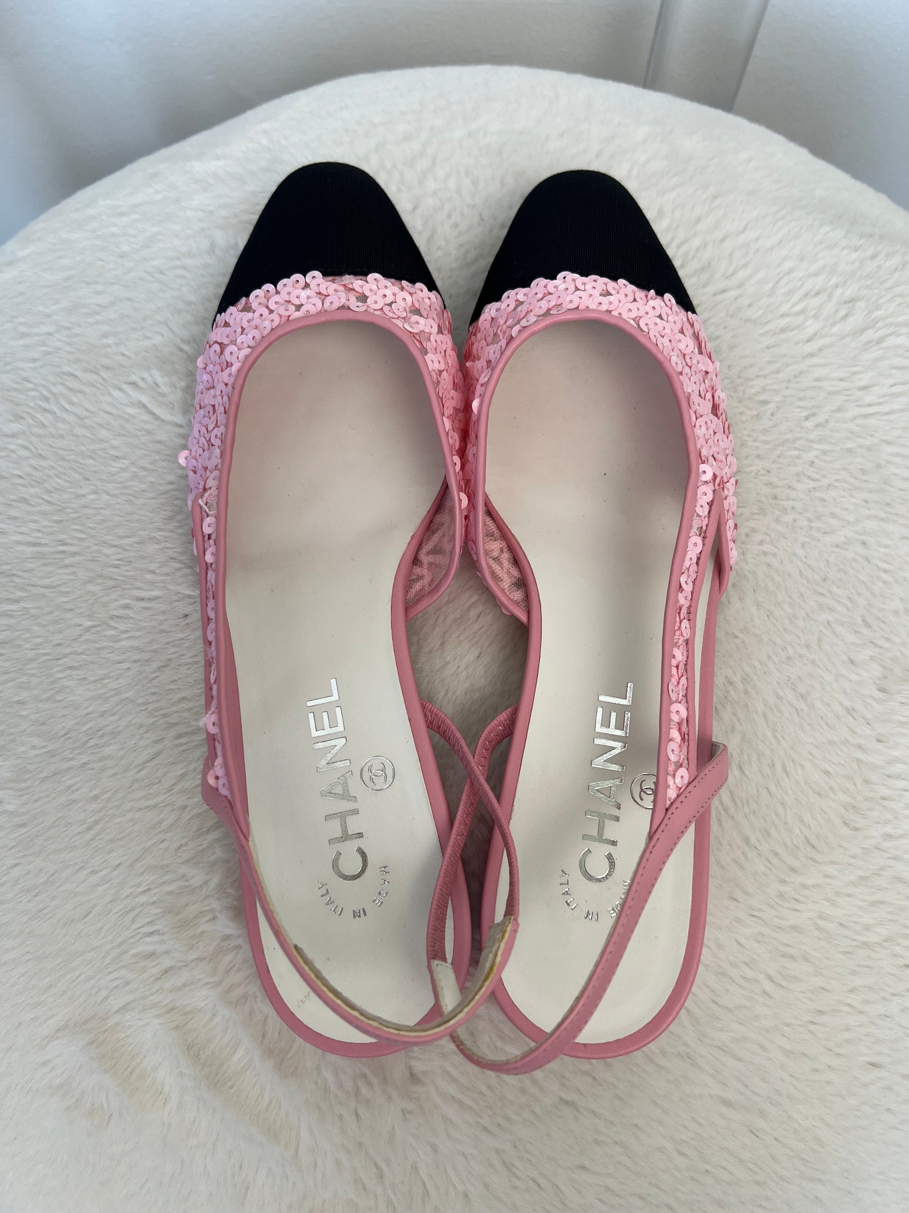 Chanel Pink Sequin Slingback Flats, 40C