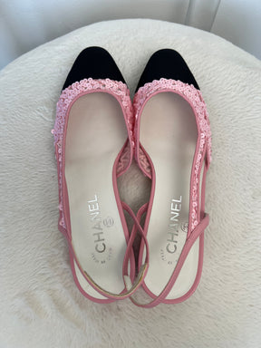 Chanel Pink Sequin Slingback Flats, 40C