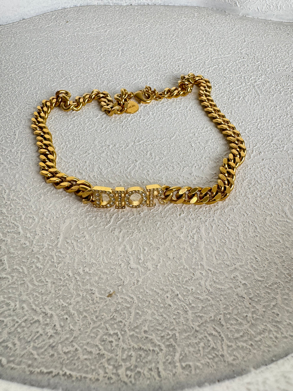 Dior Gold Tone Chain Logo Choker Necklace