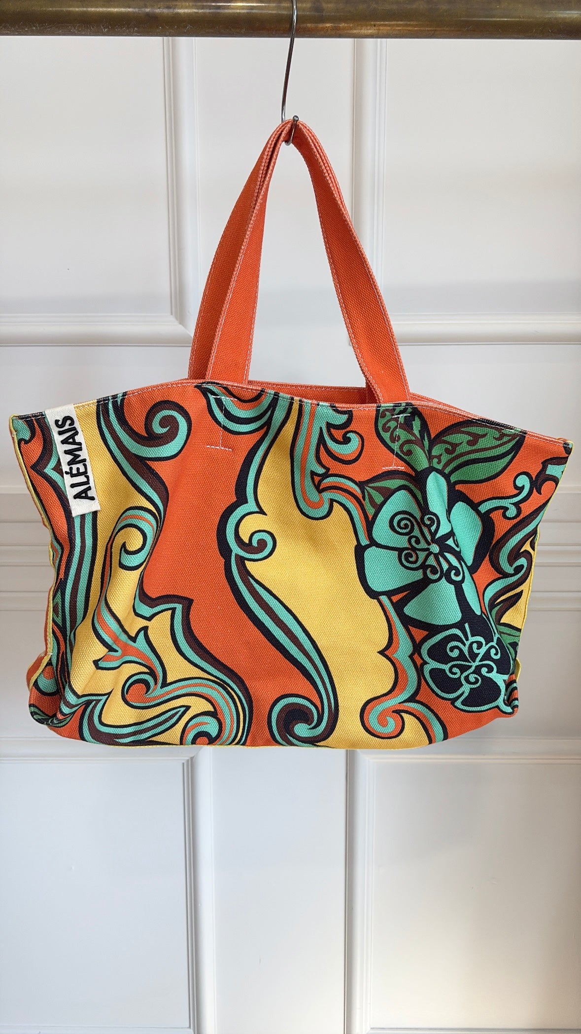 Alémais Orange Yellow and Green Floral Canvas Tote
