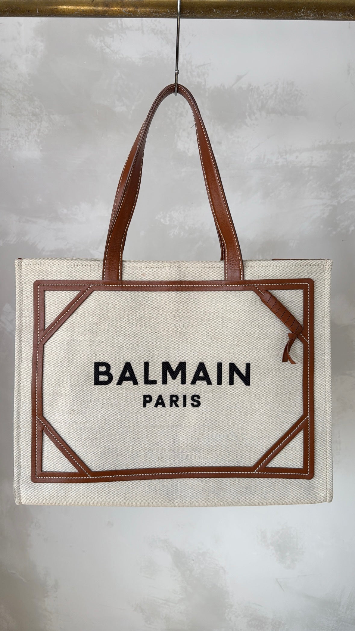 Balmain Cream Canvas and Tan leather logo Tote