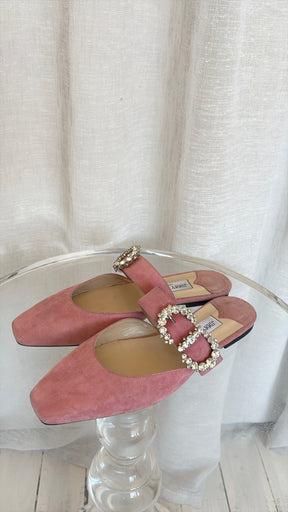 Jimmy Choo Pink Suede Crystal Embellished Flat Mule, 40