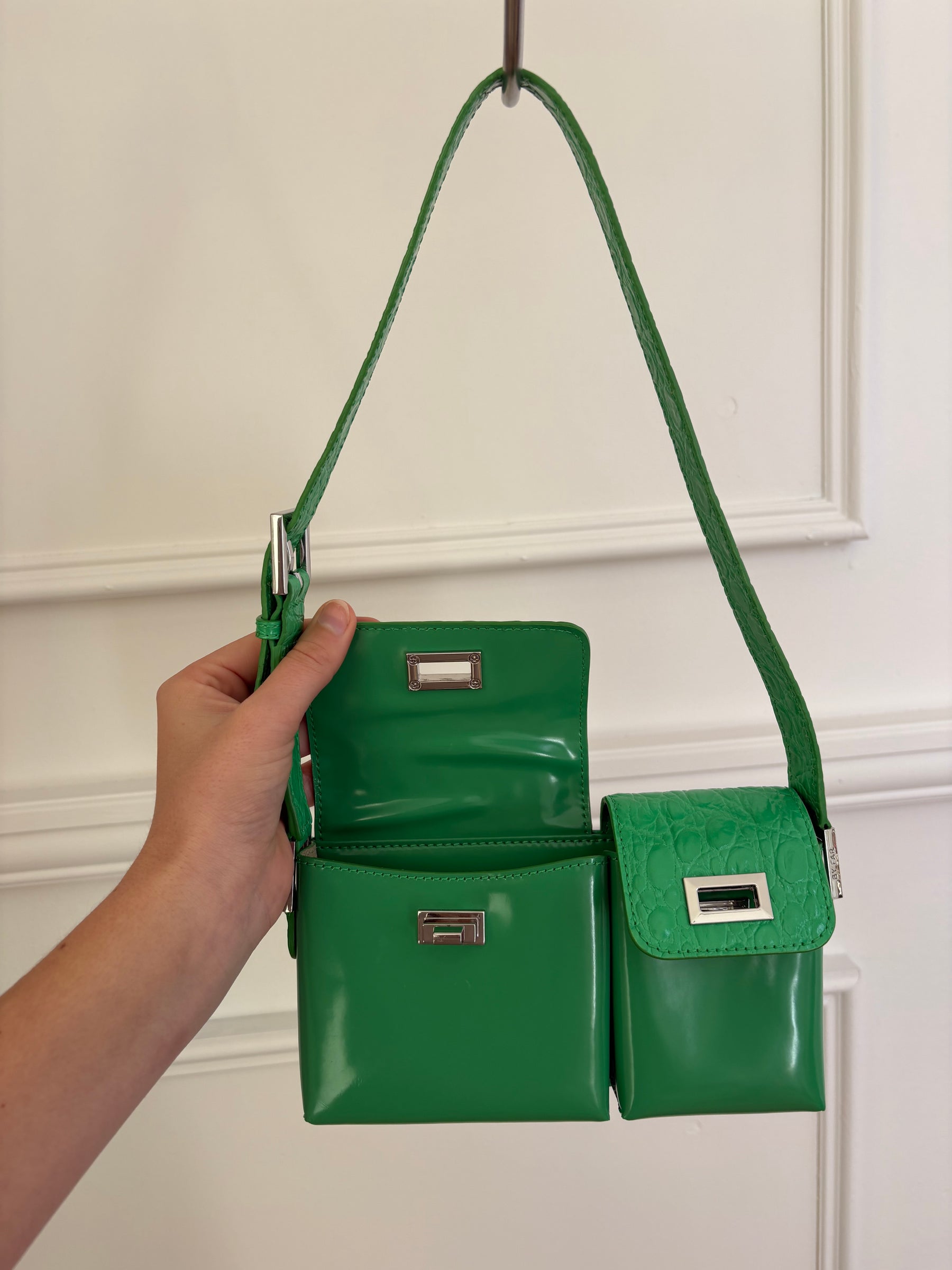 By Far Green Smooth and Croc Embossed Leather "Baby Billy" Bag