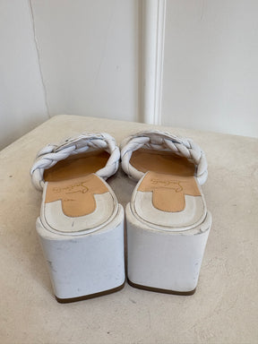 Christian Louboutin White Leather Plaited Heeled Mules, 38