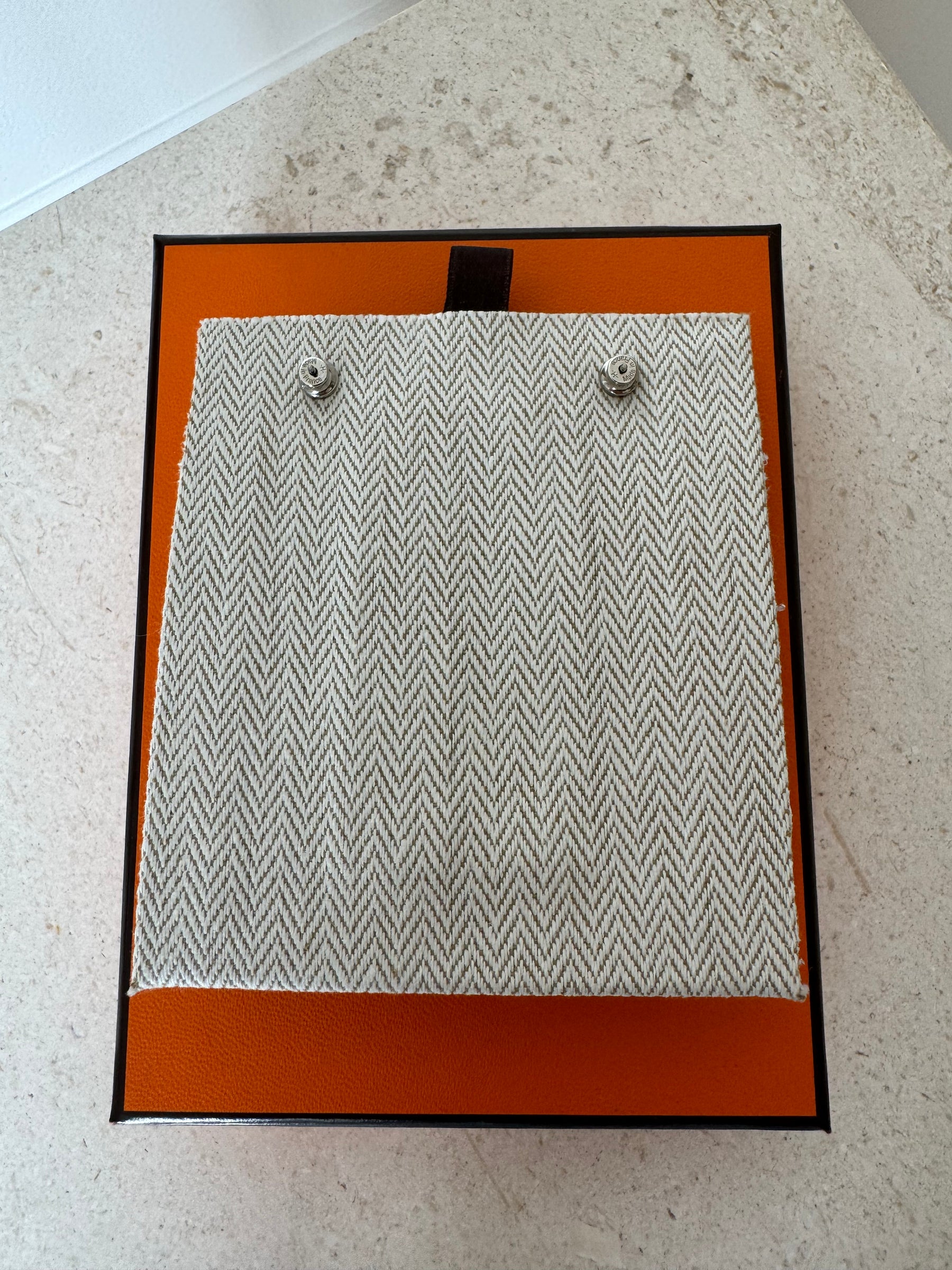 Hermès Brown Swift leather and Silver Villevoort Long Earrings