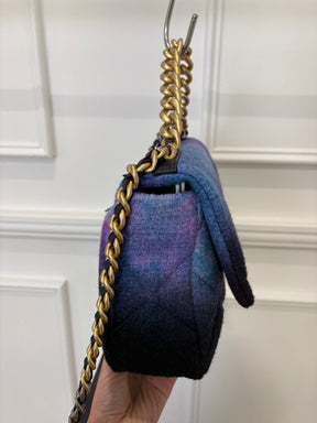 Chanel Flap Bag 19 In Boucle Black Blue Purple